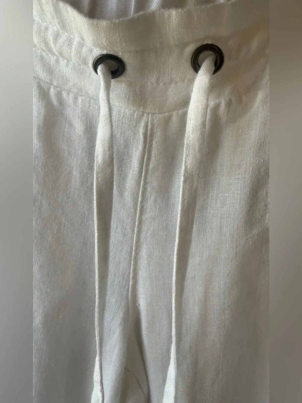 Athleta Women’s 100% Linen White Drawstring Ankle Pants Size 0 Lightweight
